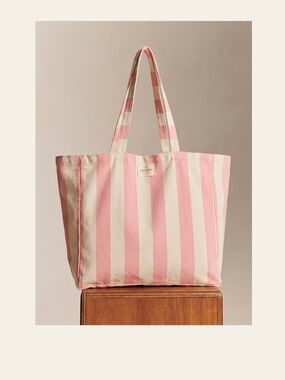Sezane Pink and Cream Striped Tote